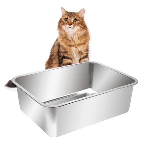 large stainless steel litter box with lid|stainless steel kitty litter pan.